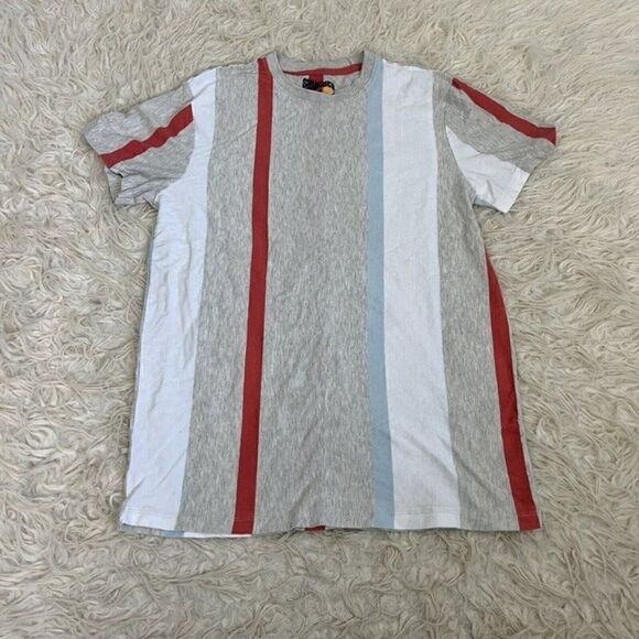 San Francisco Work Shirts T Shirt Gray Blue White Vertical Stripe Short Sleeve M - Picture 1 of 8